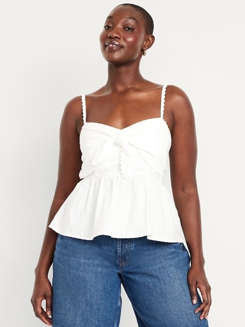 Old Navy White Swiss Dot Tie Front Peplum Cami Tank Top Medium Cottagecore